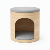 YAOYUE Repose-pieds rond en bois de frêne de Manchourie, double usage, siège pour animaux de compagnie et maison pour chat avec coussin moelleux pour chats, couleur naturelle