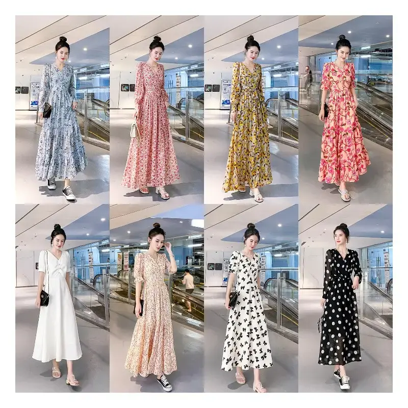 2023 vente en gros mode femmes fleur impression costume à manches courtes loisirs jupe longue avec des fleurs