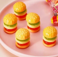 Gummies en forme de hamburger, certifiées Halal et HACCP, en gélatine, aux couleurs vives et aux saveurs fruitées, personnalisables avec logo, disponibles en vrac (boîte/sac)