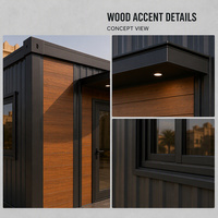 Bâtiment de bureaux préfabriqué en structure métallique avec accents en bois, espace de travail modulaire, construction de projet sur mesure avec ossature en acier