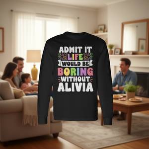 T-shirt à manches longues avec nom personnalisé Alivia, avec inscription personnalisée, cadeau familial - Product Image 3