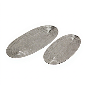 Plateau de service ovale en métal, plateau de rangement décoratif en fil métallique, plateau moderne brillant argenté pour la décoration de table de Noël - Product Image 1