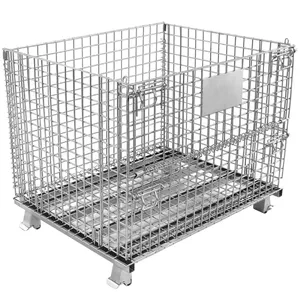 Heavy Duty apilable duradero móvil alambre de acero galvanizado Wesh Metal Pallet Cage