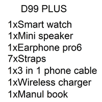 Montre connectée D99 Plus avec écouteurs intégrés, combo D96 D98 D99, tracker d'activité, appels Bluetooth, étanche, montre de sport D99plus pour hommes