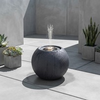 Fontaine solaire de jardin avec lumières LED changeantes de couleur, grande fontaine ronde en résine noire pour la décoration de patio et de jardin