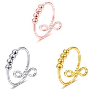 Nuevo <span class=keywords><strong>anillo</strong></span> de ansiedad antiestrés de acero inoxidable que gira libremente, <span class=keywords><strong>anillo</strong></span> de dedo ajustable con cuentas en espiral antiestrés de bobina única para mujer - Product Image 1