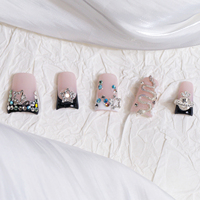 Faux ongles à presser faits main, courts, noirs, motif Serpent Français et Canard, de luxe, haute qualité, avec étoiles en diamant, couvrance totale, en acrylique, pré-conçus, 10