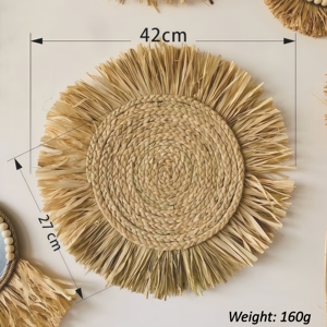 Miroir mural rond en <span class=keywords><strong>paille</strong></span> macramé raphia personnalisé Art déco pour mariage Décoration murale artisanale pour le salon et la chambre à coucher - Product Image 4