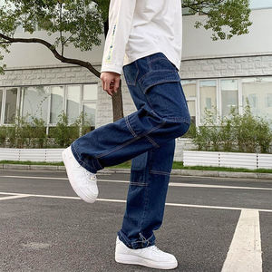 Jeans baggy droits pour hommes en gros, personnalisés, amples, en denim, style décontracté, multi-poches, pantalons cargo pour hommes - Product Image 3