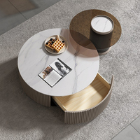 Mobilier moderne de salon Tables basses Tables basses en pierre sinueuse en verre Ensemble de tables basses rondes italiennes de luxe en bouleau