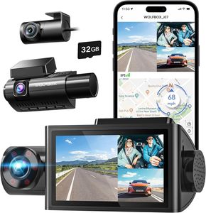 Wolfbox I07 4k Front and Inside <b>Camera</b> 3 Channel 1080p Way Car <b>Dash</b> Cam Black Box With GPS and WiFi - Product Image 2
