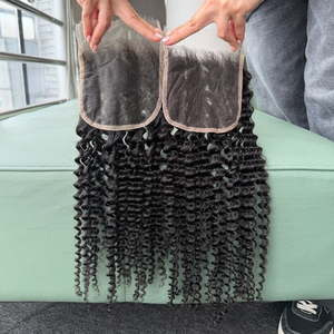 Closure en dentelle HD 5x5 Kinky Curly, 100% cheveux humains, noir naturel # Closure en cheveux humains 1B pré-épilée avec nœuds blanchis pour femmes - Product Image 2