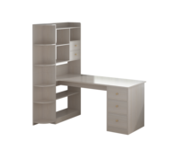Bureau d'ordinateur moderne en forme de L avec étagère et tiroirs, bureau d'angle en MDF avec étagères de rangement pour le mobilier de bureau à domicile