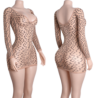 Combinaison à imprimé léopard, tenue de club, décolleté plongeant, manches longues, costume de danse sexy, tenue de rave, tenue exotique