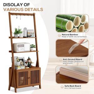 Librería de madera de nogal con cajones, estante de escalera de estantería de nogal de 4 niveles con 6 ganchos, organizador de almacenamiento de pie de madera de 28 pulgadas - Product Image 3