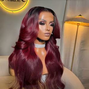 Perruque frontale en dentelle HD 13x4 13x6 en <span class=keywords><strong>cheveux</strong></span> humains vierges <span class=keywords><strong>noir</strong></span> racine bordeaux, ligne de <span class=keywords><strong>cheveux</strong></span> naturelle, sans colle, nœuds invisibles, ondulation naturelle - Product Image 3