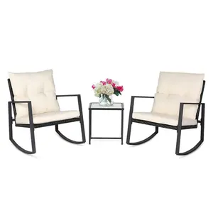 Moderne Gartenmöbel Garten Bistro Set Metall Stahl Rattan Patio 3 Stück billige Stuhl Set zum Verkauf