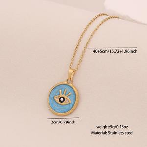 Bohemio Acero inoxidable geométrico Arco Iris esmalte diablo ojo <span class=keywords><strong>Tarot</strong></span> diamante incrustado pavo azul mal de ojo Collar para hombres y mujeres - Product Image 3