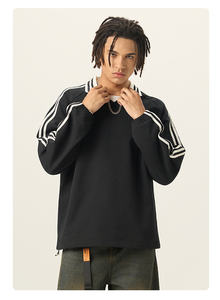 Felpe in stile College Vintage personalizzate da <span class=keywords><strong>uomo</strong></span> in tinta unita con <span class=keywords><strong>righe</strong></span> laterali per collo <span class=keywords><strong>a</strong></span> Polo con cappuccio ricamato - Product Image 6