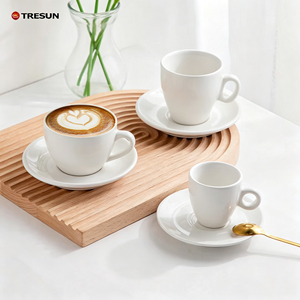 Ensemble de 80 Tasses à Café et Soucoupes en Porcelaine Céramique Épaissie, Finition Blanc Noir Brillant, avec Logo Personnalisé pour Cappuccino, Latte et Espresso (200 ml) - Product Image 2