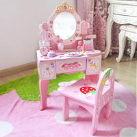 Ensemble de jeu de maquillage en bois rose pour filles, jouet de simulation de coiffeuse, ensemble de jouets éducatifs précoces en bois pour enfants
