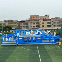 Nouveau parc d'attractions gonflable Leap à usage commercial, en PVC, 20x20m, avec toboggan, mur d'escalade et parcours d'obstacles mécanique Wipeout