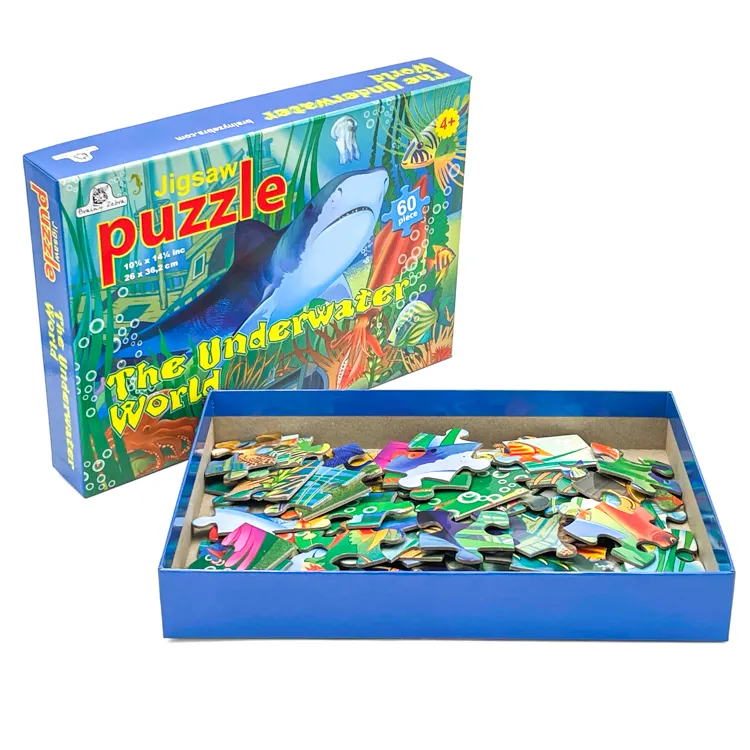 Grosir pencerahan mainan bayi pendidikan awal 60 buah kustom anak-anak kartun hewan kertas Jigsaw Puzzle dengan Logo DIY
