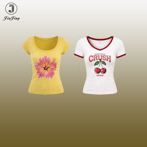 Camisetas Básicas Lisas con Serigrafía Personalizada <span class=keywords><strong>de</strong></span> Alta Calidad al por Mayor, 180 g/m², Mezcla <span class=keywords><strong>de</strong></span> Algodón Suave, Corte Ajustado, Camiseta Corta para <span class=keywords><strong>Mujer</strong></span> - Product Image 1