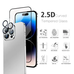 Pelindung lensa kamera, grosir 2 IN 1 ponsel kaca Tempered pelindung layar untuk iPhone 15 14 13 12 Pro Max plus