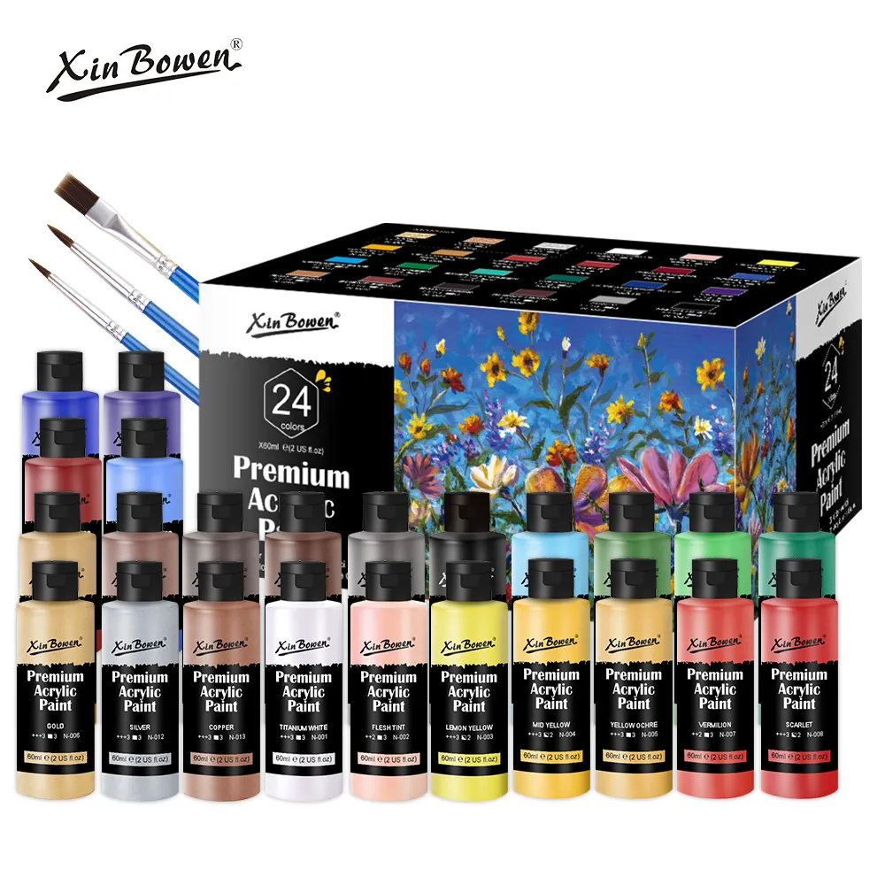 Xin Bowen Professional 60ml Monet Style Artist Paint 24 Colors Nox-toxic Acrylic Paint Acrylic Color Paint Set