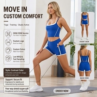 Ensemble de yoga 2 pièces pour femme : Soutien-gorge de sport double couche et short cycliste avec logo personnalisé et bordure contrastante pour la gym et le fitness