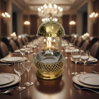 Plat de service de luxe doré en acier inoxydable 201, capacité 8L, avec couvercle suspendu, chauffage à l'alcool, pour buffet et maintien au chaud des aliments