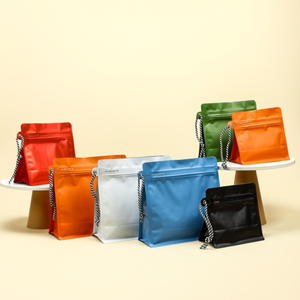 Emballage personnalisé Sac refermable en grains <span class=keywords><strong>de</strong></span> café à valve colorée 500G 250G 200G 100G Pochette debout à fond plat avec fermeture éclair avec lanière - Product Image 6