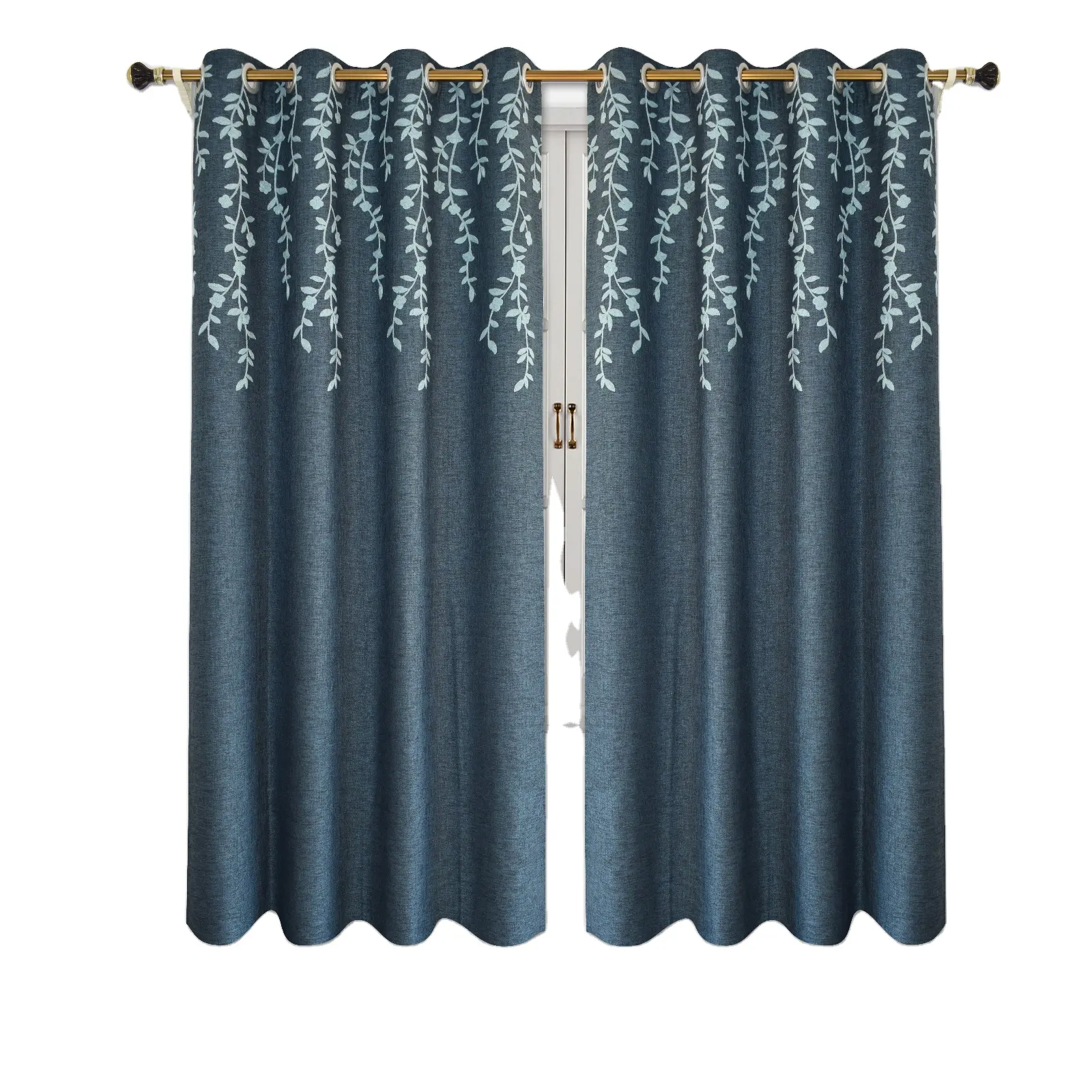 Light luxury Nordic style linen embroidery simple modern living room bedroom full shade curtain