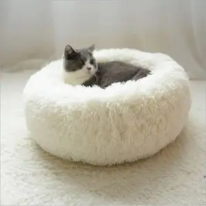 Comfortabele Winter Kalmerende Luxe Hondenkussen Zachte Hond Mat Sofa Pluizige Schattige Honden Kennel Katten Bed Pluche Donut Rond Puppybed