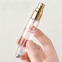 Flacon en verre de luxe 10 ml à double tête avec bouchon en bois de noyer, flacon rechargeable 2-en-1 à bille et vaporisateur à brume fine pour parfum et huile essentielle
