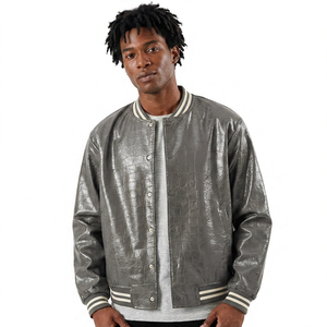Giacca Bomber da Uomo in PU Verde Oliva con Texture Goffrata, Colletto Rovesciato, Stile Casual, Giacca in Ecopelle alla Moda - Product Image 2