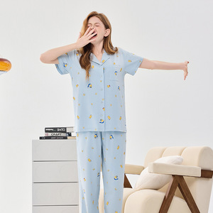 <span class=keywords><strong>Cotone</strong></span> modale Casual da <span class=keywords><strong>donna</strong></span> primavera estate pigiama stampa floreale manica corta <span class=keywords><strong>vestiti</strong></span> per la casa con bottone elastico in vita Design ODM - Product Image 2