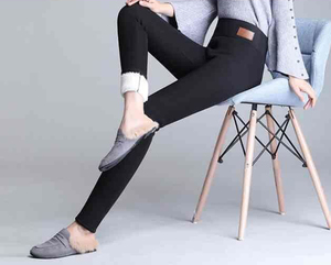 Winter <strong>Women</strong> Outwear <strong>Fleece</strong> Elastic Leggings Pants <strong>Trousers</strong> Solid Color Thick Winter Warm Female Jogger Long Pants - Product Image 6