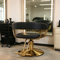 Fauteuil de Barbier de Luxe en Cuir PU Marron avec Pompe Hydraulique, Hauteur Réglable, Inclinable, Portable, Design Contemporain pour Salon Commercial
