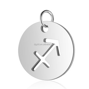 Pendentif <span class=keywords><strong>Horoscope</strong></span> Creux en Acier Inoxydable Plaqué Or 18K avec 12 Signes du Zodiaque, Breloques Personnalisées pour Fabrication de Bijoux DIY, avec Logo <span class=keywords><strong>Personnalisé</strong></span> - Product Image 6