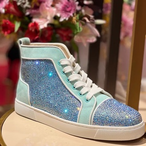 Luxury Custom Gradient High <b>Top</b> Sneakers, Iridescent <b>Rhinestone</b> Lace-up Walking Shoes, Designer Splicing Flat High Cut Footwear - Product Image 2