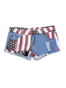 Taille moyenne jean Shorts 2021 femmes nouvelle mode USA drapeau imprimé Denim pôle danse maigre trou chaud pantalon court S-XXL - Product Image 3