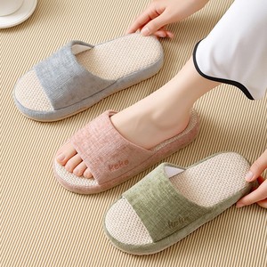 Pantoufles en lin à bout ouvert, semelle EVA antidérapante, respirantes, pour la maison, taille 36-45 - Product Image 4