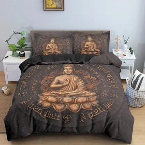 Set di biancheria da letto con stampa Buddha 3D copripiumino <span class=keywords><strong>per</strong></span> la meditazione con copertura del cuscino <span class=keywords><strong>per</strong></span> la casa decorazione vestiti da letto doppio Queen King Size - Product Image 2