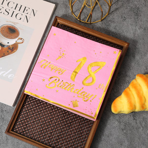 Happy Birthday Gold Foil Napkins 330x330mm Disposable Party Tissues Birthday Occasion - Product Image 2
