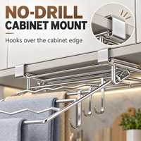 Étagère de rangement suspendue sous l'armoire, double niveau, pliable, en acier inoxydable 304, avec système de fixation, porte-serviettes de cuisine coulissant