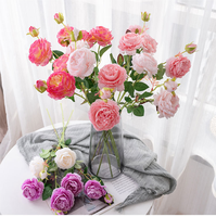Rose à 3 têtes, pivoine occidentale, fleur artificielle, décoration de mariage, style INS, mur végétal, fleur murale, bouquet de fleurs artificielles
