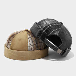 Nouvelle Arrivée 2026 Casquette de baseball sans visière en coton lavé, style rétro à carreaux, avec empiècements, forme gourde, tendance urbaine - Product Image 3