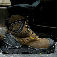 Zapatos de Seguridad ANTENG de Corte Alto Color Marrón Oscuro, Zapatos de Trabajo de Seguridad con Punta de Acero Antideslizantes para Hombre